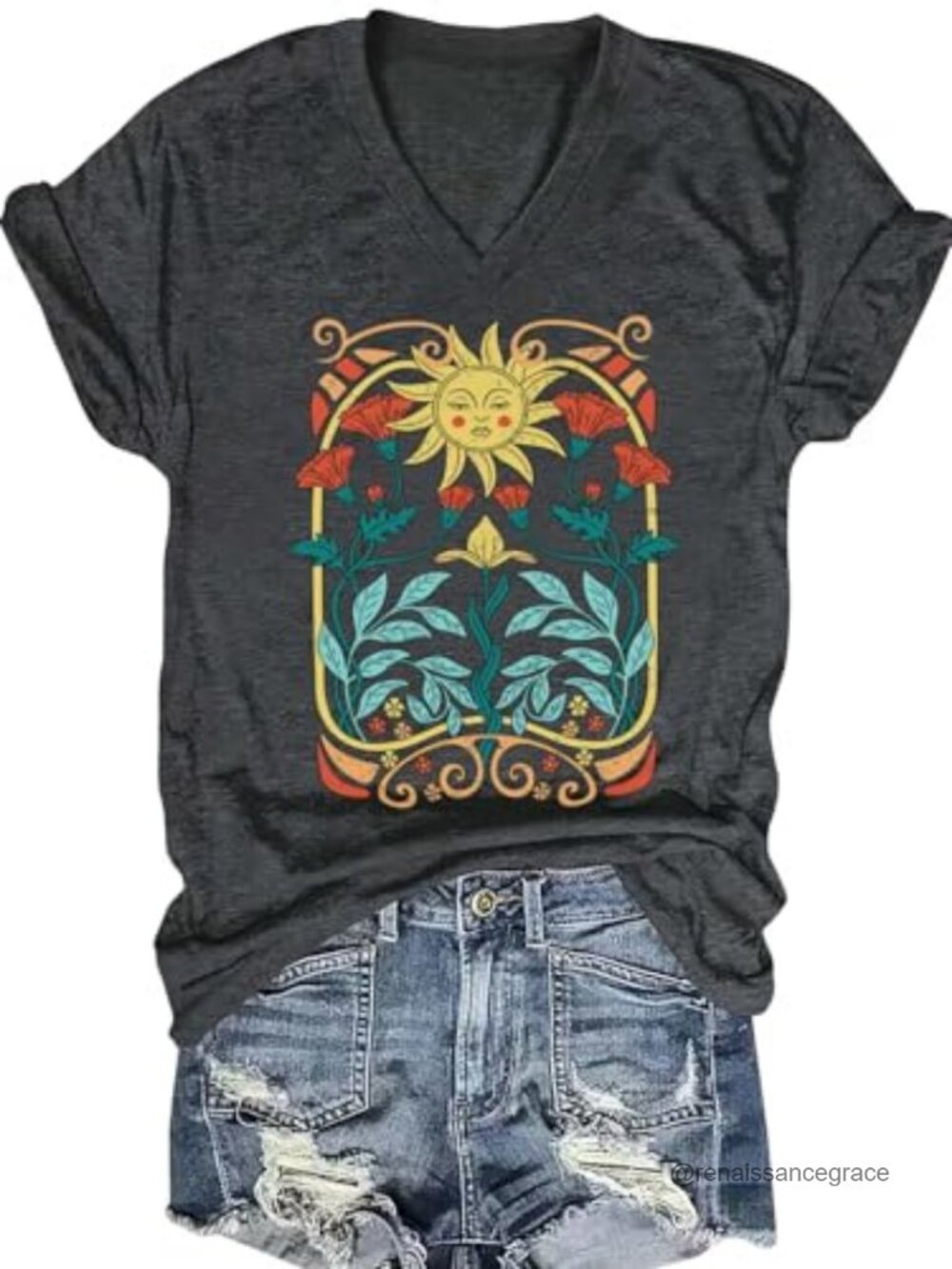 Boho Floral V Neck T Shirt Wildflower Graphic Tee